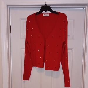 No Boundaries Red Cardigan with Sparkling Accents